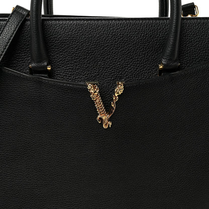 Grainy Calfskin Large Virtus Top Handle Tote Black