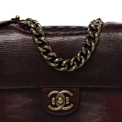Lizard Lambskin Quilted Large Perfect Edge Flap Burgundy
