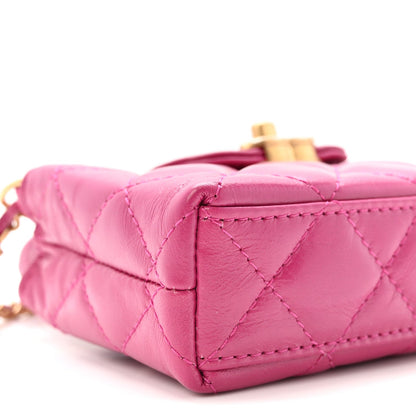 Shiny Aged Calfskin Quilted Mini Nano Kelly Shopper Dark Pink