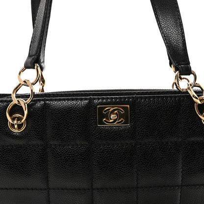 Caviar Stitched Chocolate Bar Shopping Tote Black