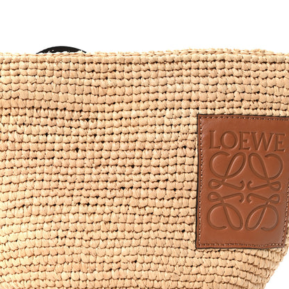 Calfskin Raffia Slit Pochette Bag Natural Tan