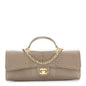 Calfskin Lizard Embossed Clutch With Chain Dark Khaki