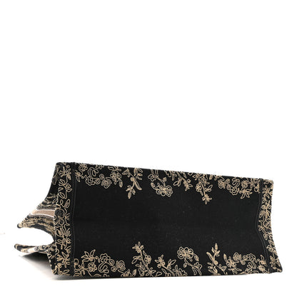 Canvas Embroidered Large Ornamental Cornely Book Tote Black Beige