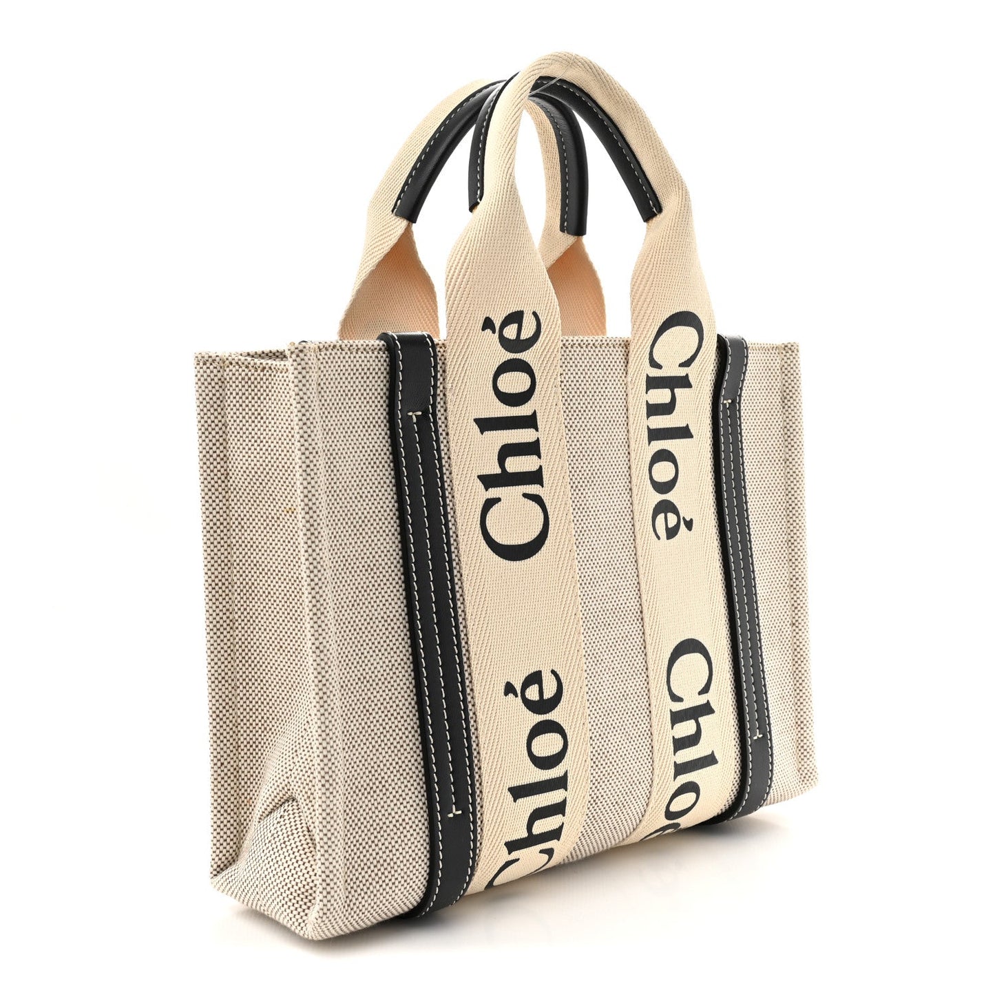 Cotton Calfskin Small Woody Ribbon Tote White Blue