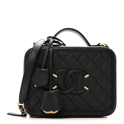 Caviar Quilted Medium CC Filigree Vanity Case Black