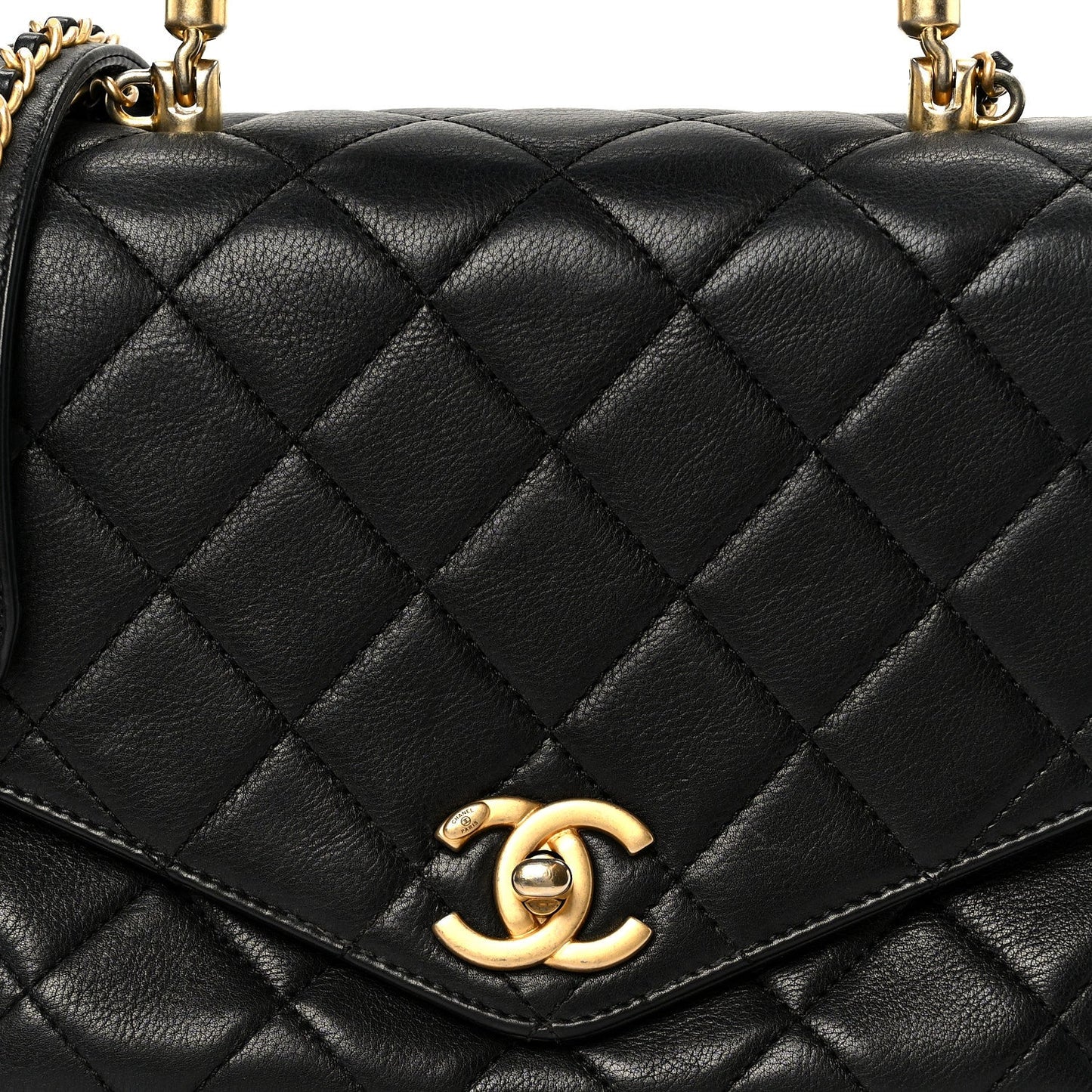 Calfskin Quilted Small Gold Top Handle Flap Black