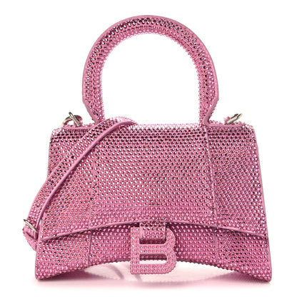 Strass Suede Hourglass Top Handle Bag XS Pink