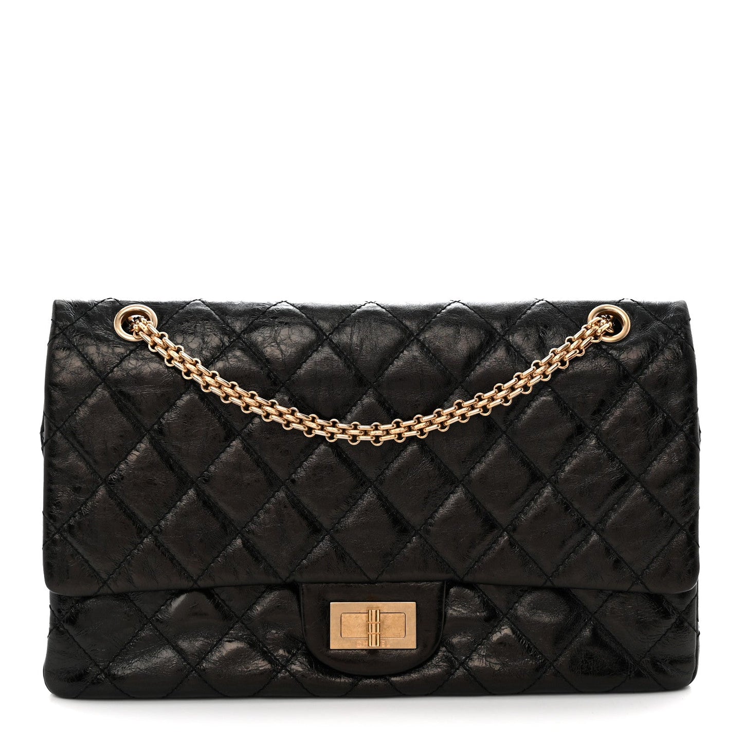 Metallic Aged Calfskin Quilted 2.55 Reissue 227 Flap Black