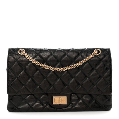 Metallic Aged Calfskin Quilted 2.55 Reissue 227 Flap Black