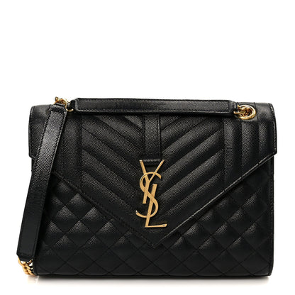 Grain De Poudre Textured Mixed Matelasse Triquilt Medium Monogram Satchel Black