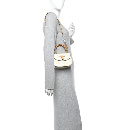Patent Crystal Mini Bamboo 1947 Top Handle Chain Bag White