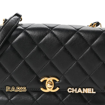 Lambskin Enamel Strass Quilted Mini Paris Monaco Flap Black