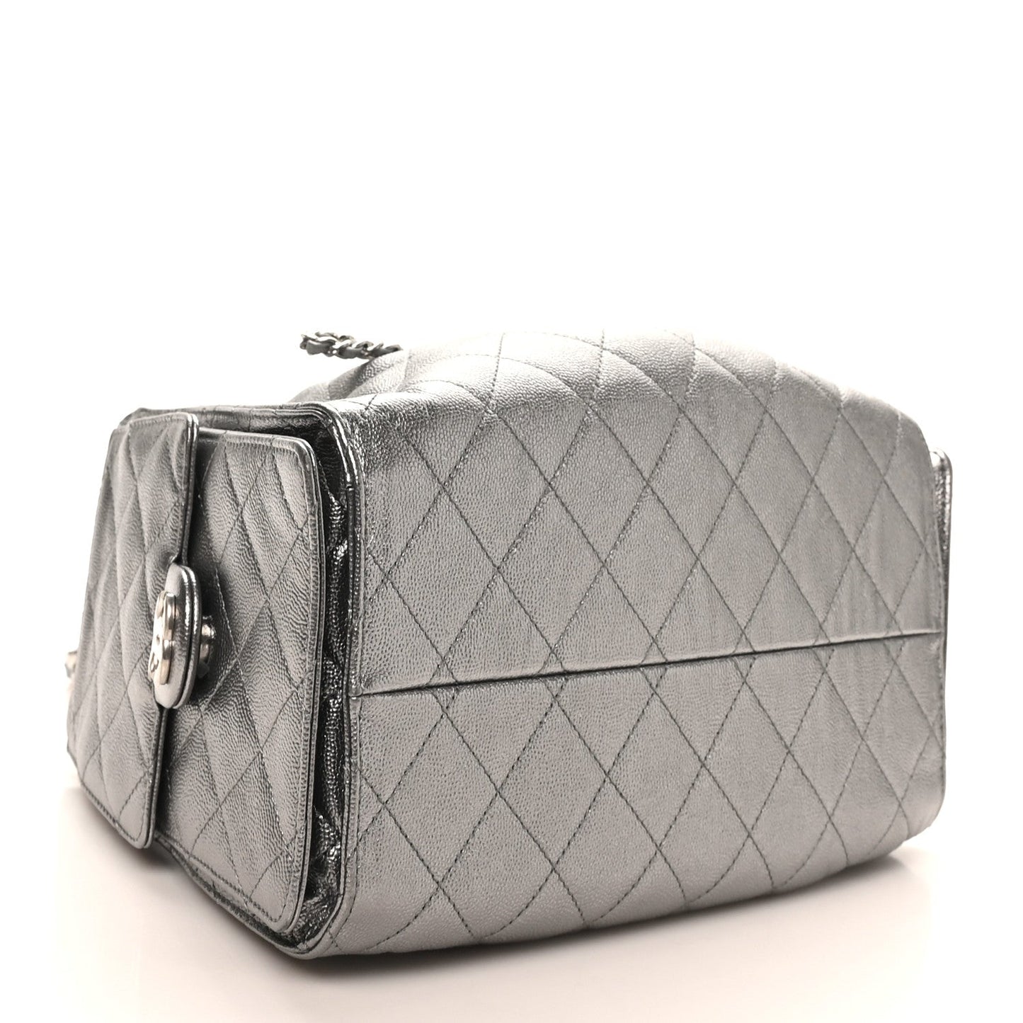 Metallic Caviar Quilted Small Chanel 25 Handbag Silver