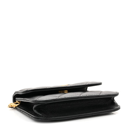 Lambskin Quilted Pearl Crush Flap With Chain Black
