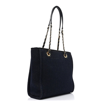Lurex Canvas Mini Deauville Tote Navy Blue Gold