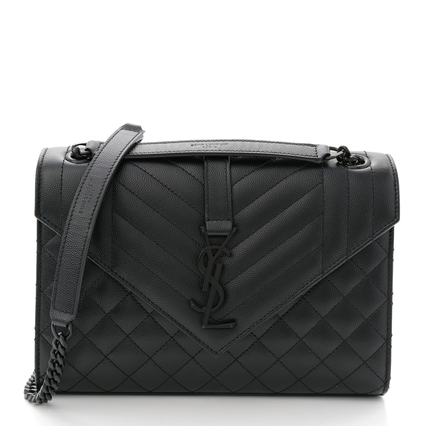 Grain De Poudre Textured Mixed Matelasse Triquilt Medium Monogram Monochrome Satchel Black