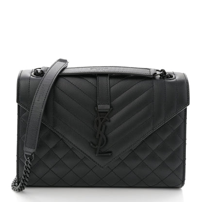 Grain De Poudre Textured Mixed Matelasse Triquilt Medium Monogram Monochrome Satchel Black