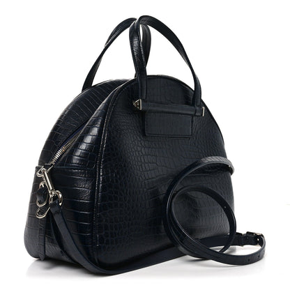 Calfskin Crocodile Embossed Small Varenne Bowling Bag Navy