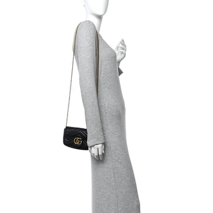 Calfskin Matelasse Super Mini GG Marmont Shoulder Bag Black
