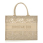 Transparent Metallic Embroidered Mesh Macrame Medium Book Tote Gold