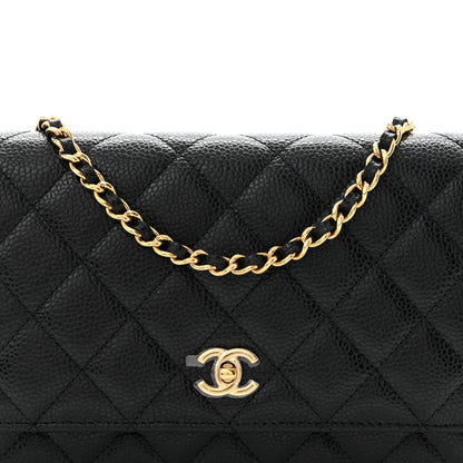 Caviar Quilted CC Turnlock Wallet On Chain WOC Black
