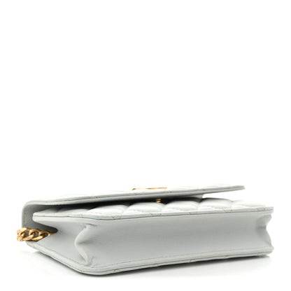 Lambskin Quilted Sweet Camellia Flap Phone Holder With Chain Light Blue