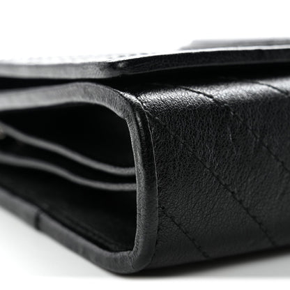 Sakai Be Green Calfskin Diagonal Stitched Blondie Wallet on Chain Black