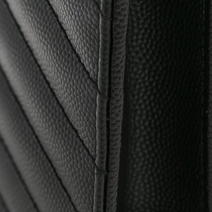 Grain De Poudre Matelasse Chevron Monogram Envelope Chain Wallet Black
