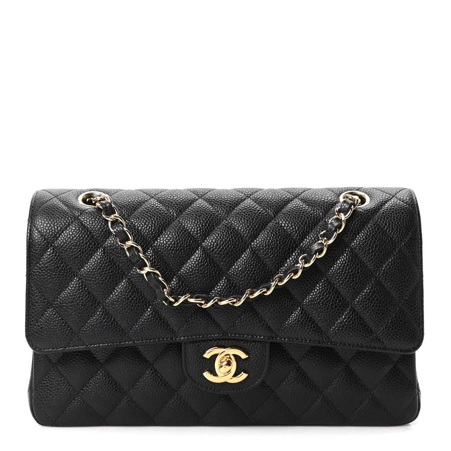 Caviar Quilted Medium Double Flap Black