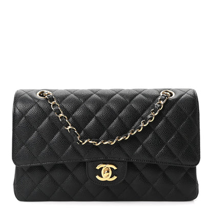 Caviar Quilted Medium Double Flap Black