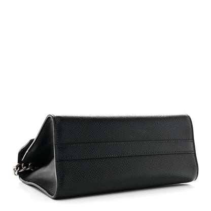 Saffiano Cuir Calfskin Monochrome Envelope Flap Chain Shoulder Bag Black
