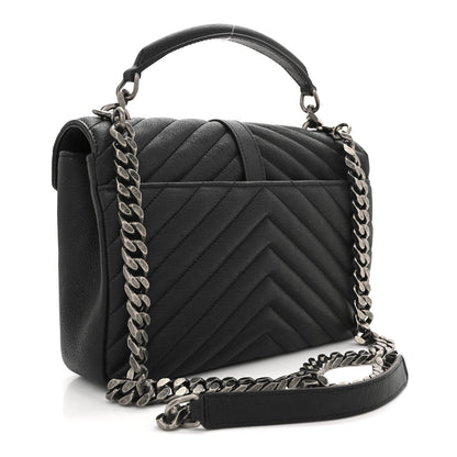 Sheepskin Matelasse Chevron Monogram Medium College Bag Black