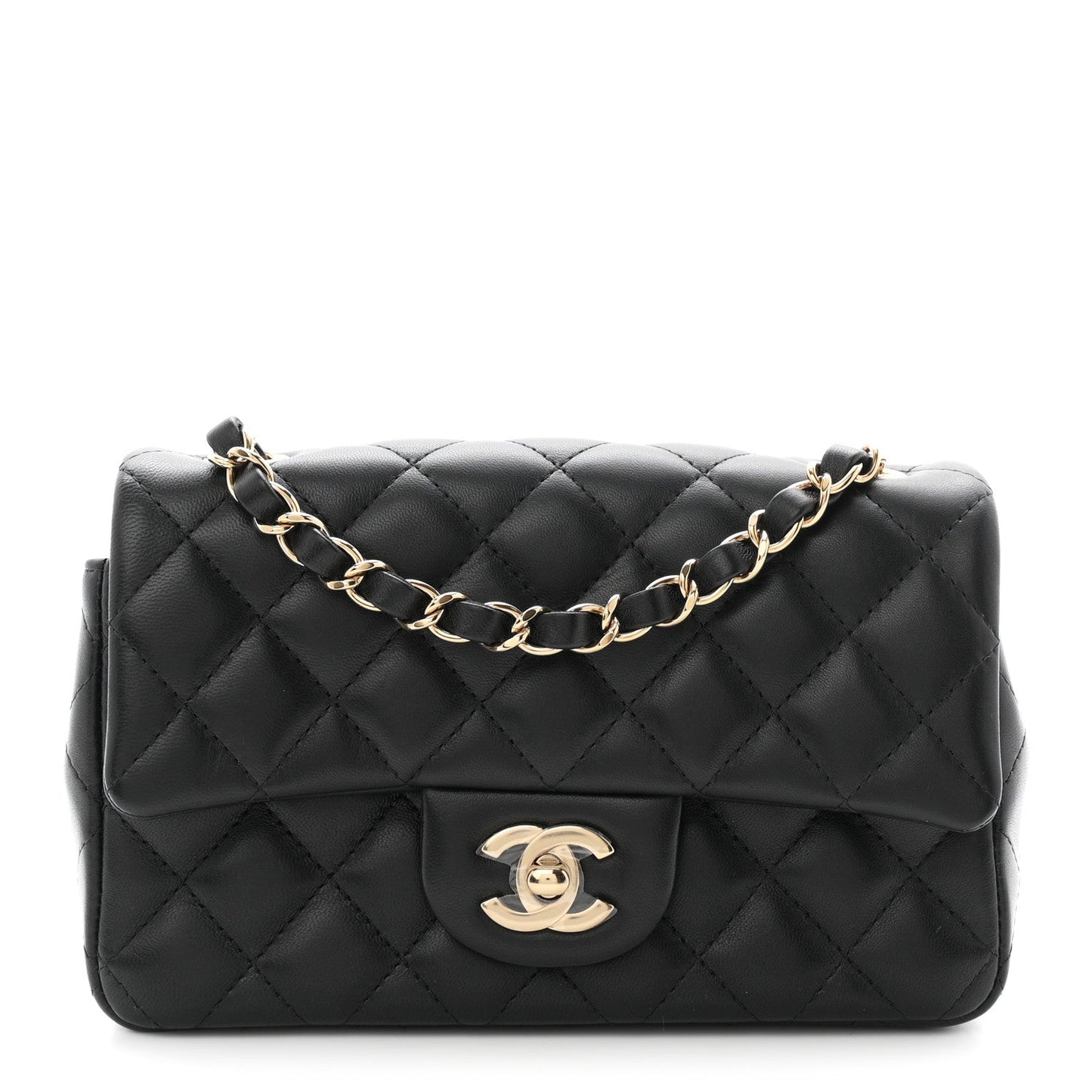 Lambskin Quilted Mini Rectangular Flap Black