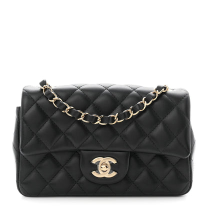 Lambskin Quilted Mini Rectangular Flap Black