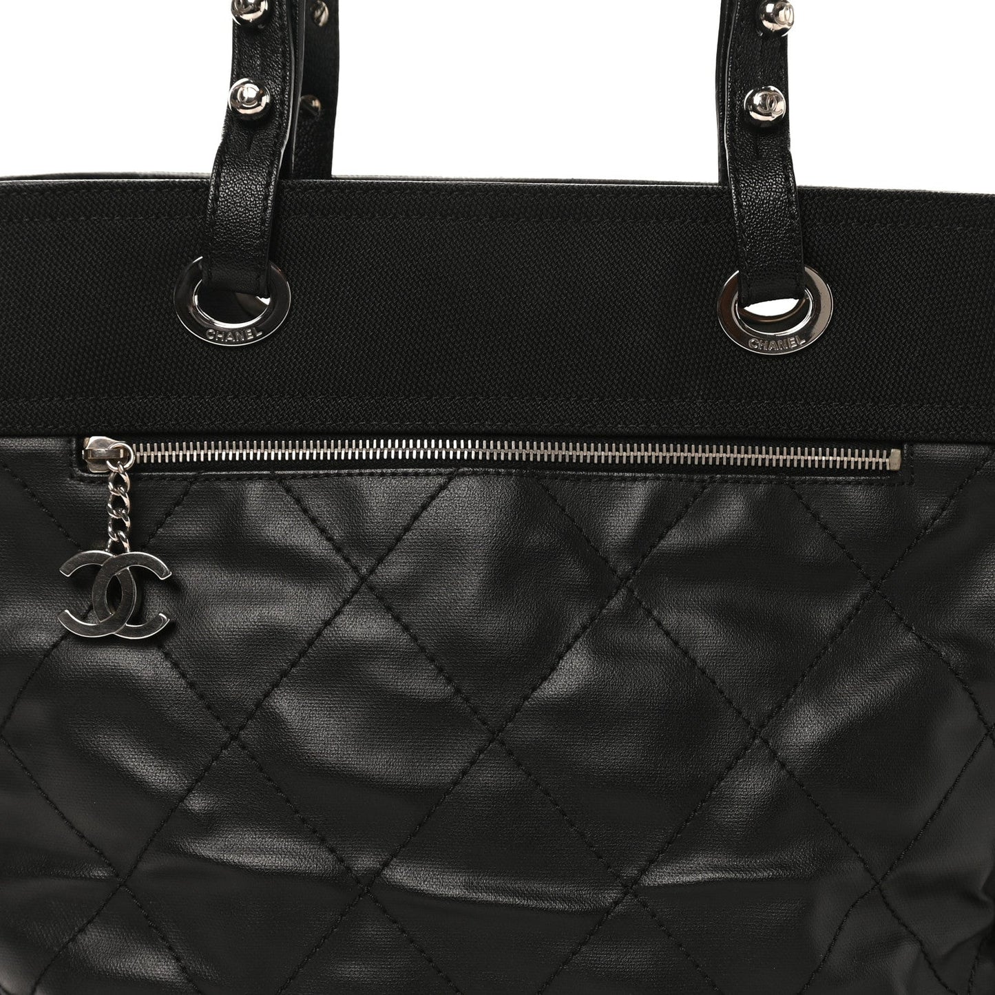 Coated Canvas Quilted Large Paris Biarritz Tote Black
