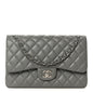 Caviar Quilted Jumbo Double Flap Grey