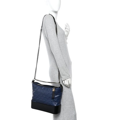 Aged Calfskin Quilted Large Gabrielle Hobo Navy Black