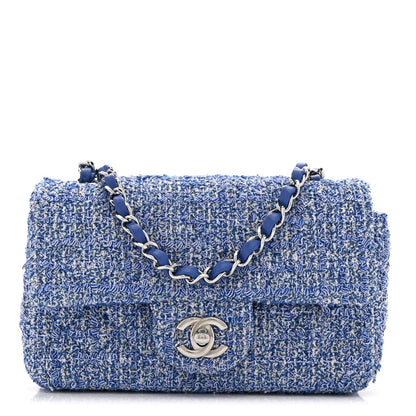 Tweed Quilted Mini Rectangular Flap Blue White