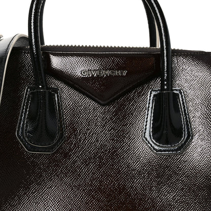 Textured Patent Calfskin Small Tri-Color Antigona Black White Brown