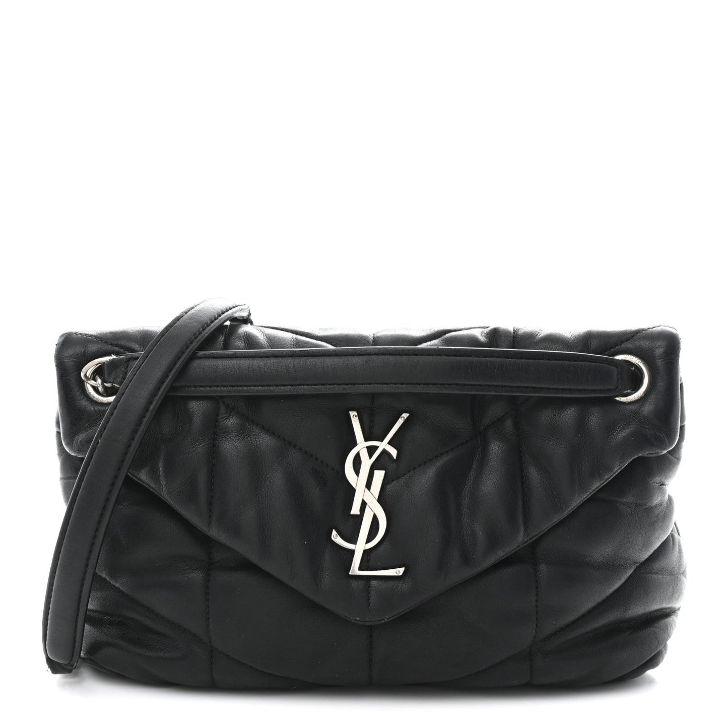Lambskin Quilted Small Loulou Puffer Monogram Chain Satchel Black