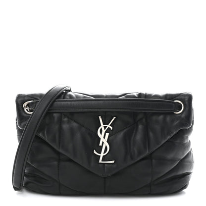 Lambskin Quilted Small Loulou Puffer Monogram Chain Satchel Black