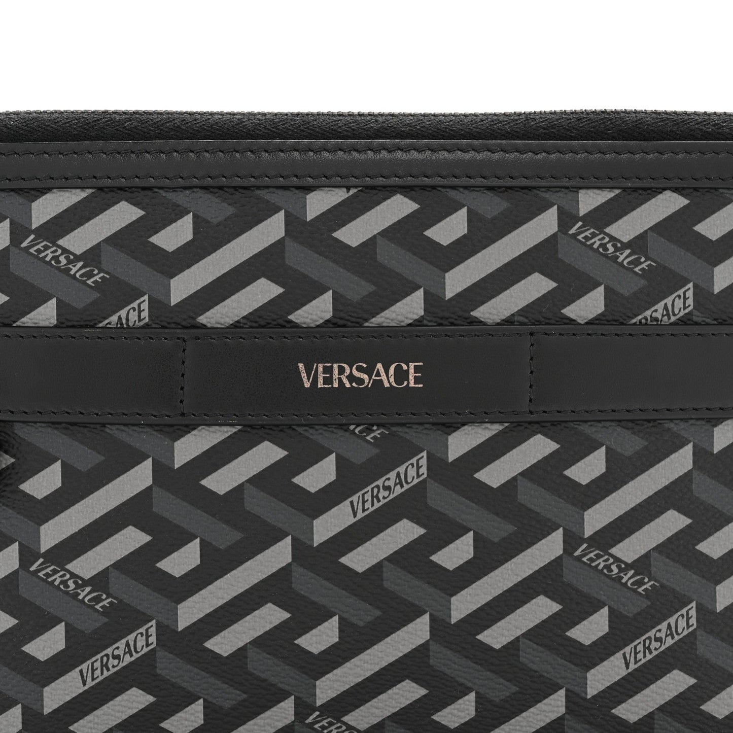 Coated Canvas La Greca Signature  Black Gray