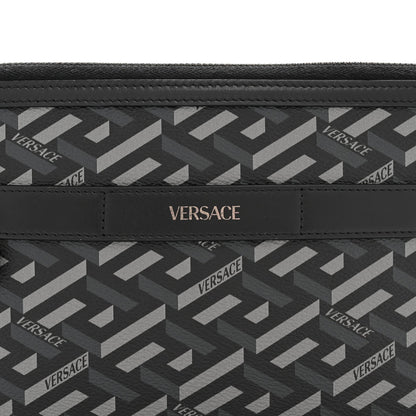 Coated Canvas La Greca Signature  Black Gray