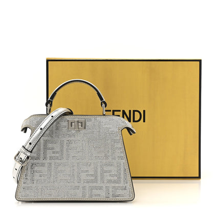 Crystal Vitello Laminato FF Petite Peekaboo I SEE U Satchel Crystal Argento