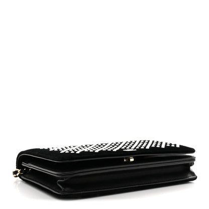 Velvet Pearl Diamond Embellished Wallet On Chain WOC Black