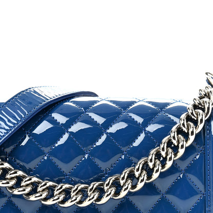 Patent Calfskin Quilted Medium Plexiglass Boy Flap Blue