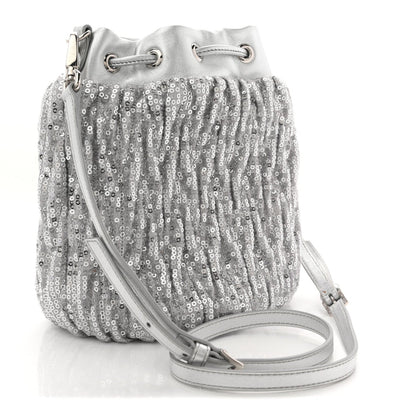 Paillettes Mate Bucket Bag Argento