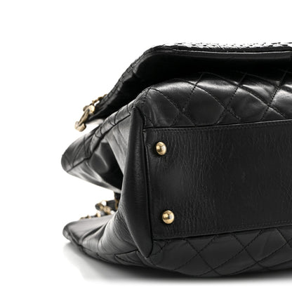 Snakeskin Glazed Calfskin Quilted Urban Mix Tote Black