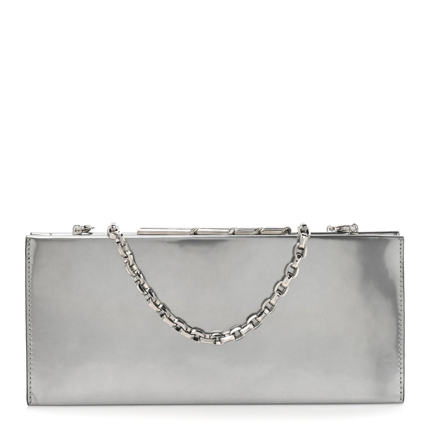 Metallic Calfskin Clutch Silver