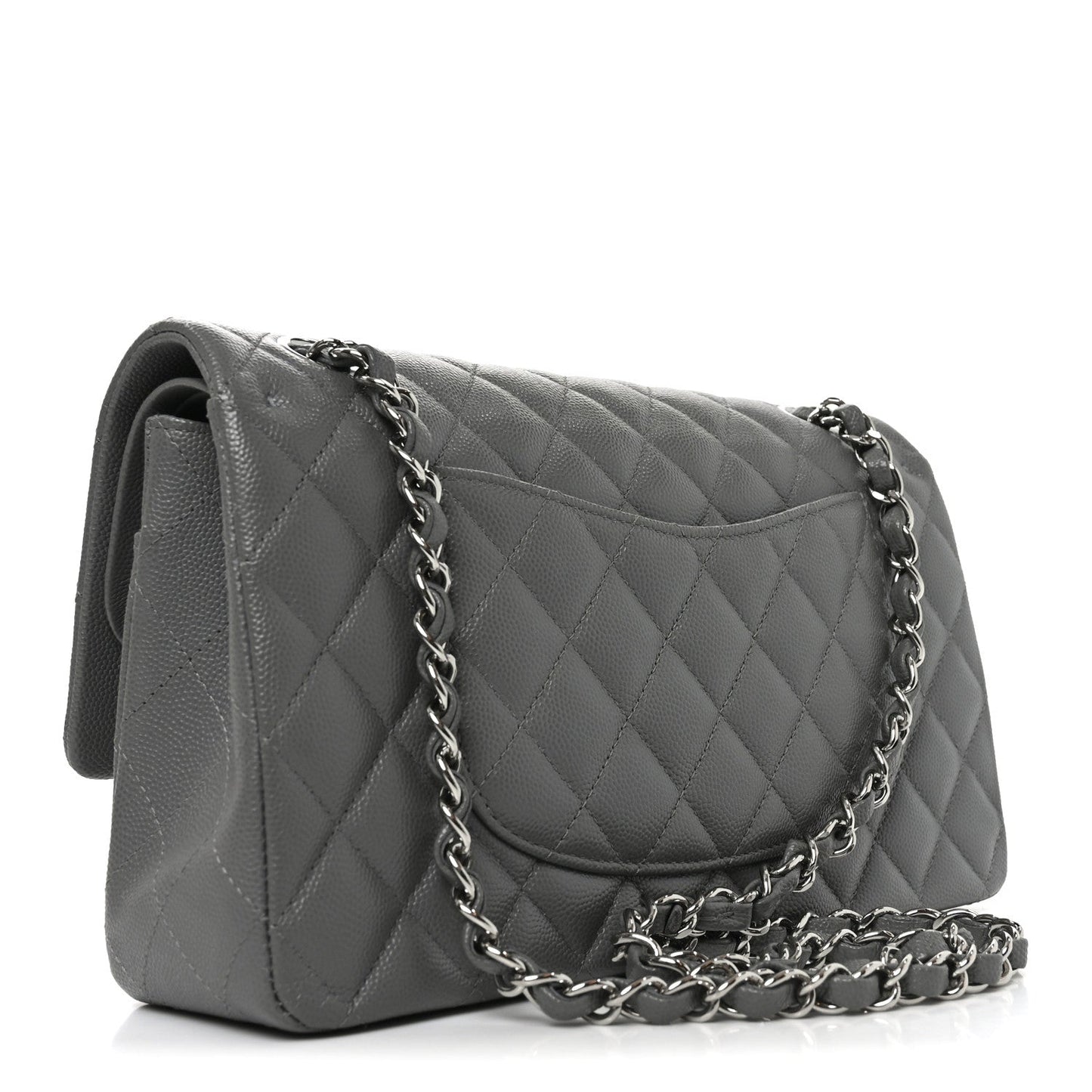 Caviar Quilted Medium Double Flap Grey